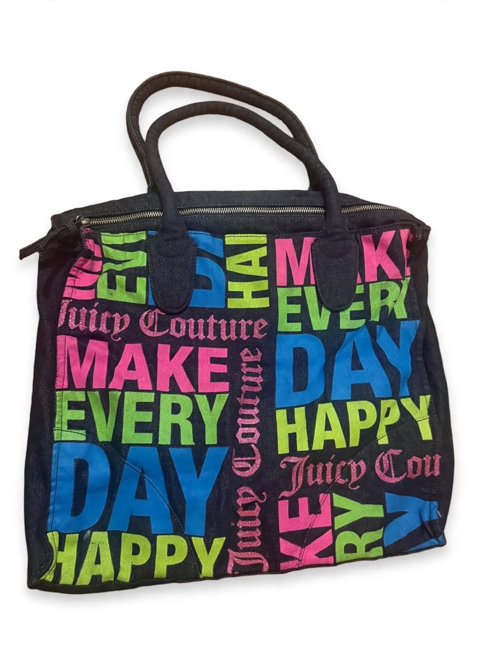 Black Denim Tote Bag with Colorful 'Love G & P' Print